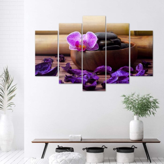 Obraz pięcioczęściowy Deco Panel, Kompozycja zen z różową orchideą img_2