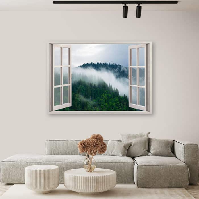Obraz na płótnie, Las we mgle widok z okna, krajobraz img_2