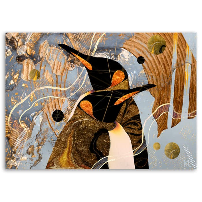 Obraz Deco Panel, Złote Pingwiny Zwierzęta Abstrakcja img_3