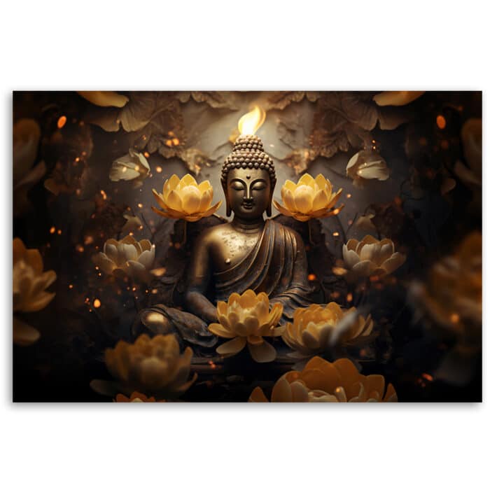 Obraz na płótnie, Złoty Budda i kwiaty lotosu img_3