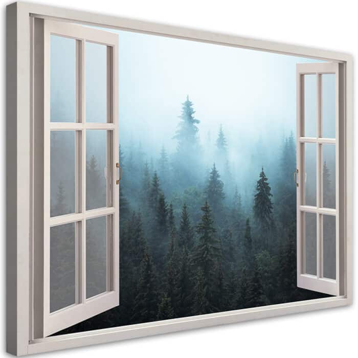 Obraz na płótnie, Okno widok Las we mgle natura img_1