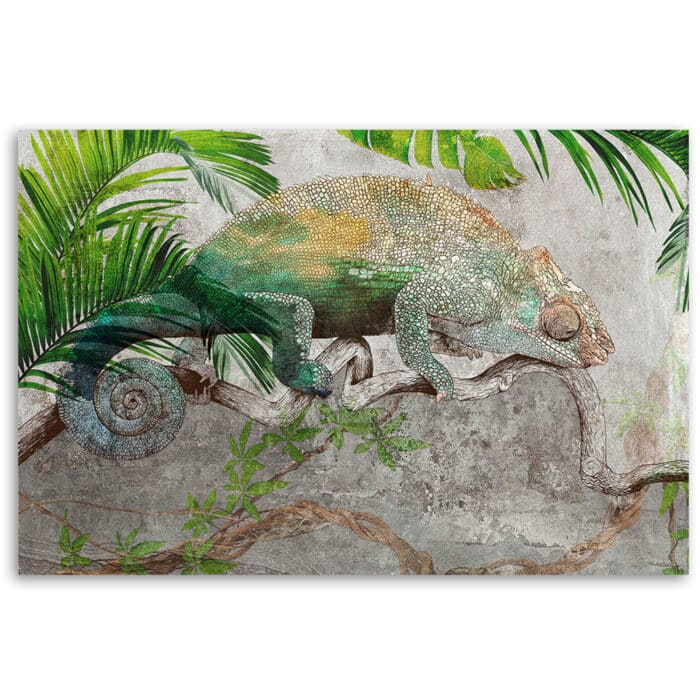 Obraz Deco Panel, Kameleon na gałęzi dżungla img_3