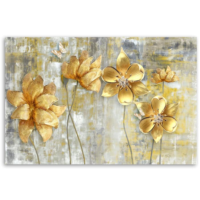 Obraz na płótnie, Złote kwiaty i motyle img_3