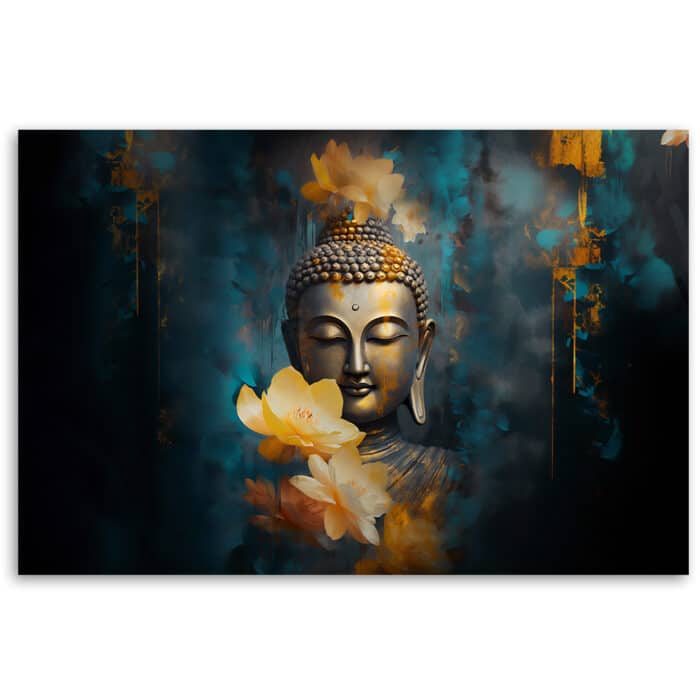 Obraz na płótnie, Budda i złote kwiaty img_3