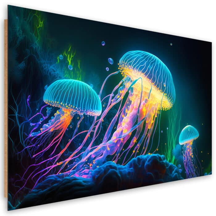 Obraz deco panel, Neonowe meduzy pod wodą img_1