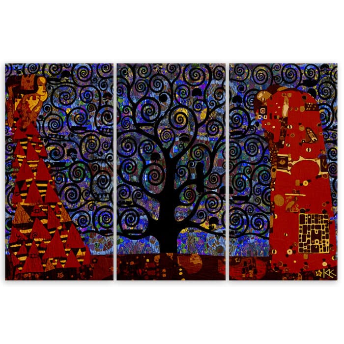 Obraz trzyczęściowy na płótnie, Niebieskie drzewo życia abstrakcja img_3