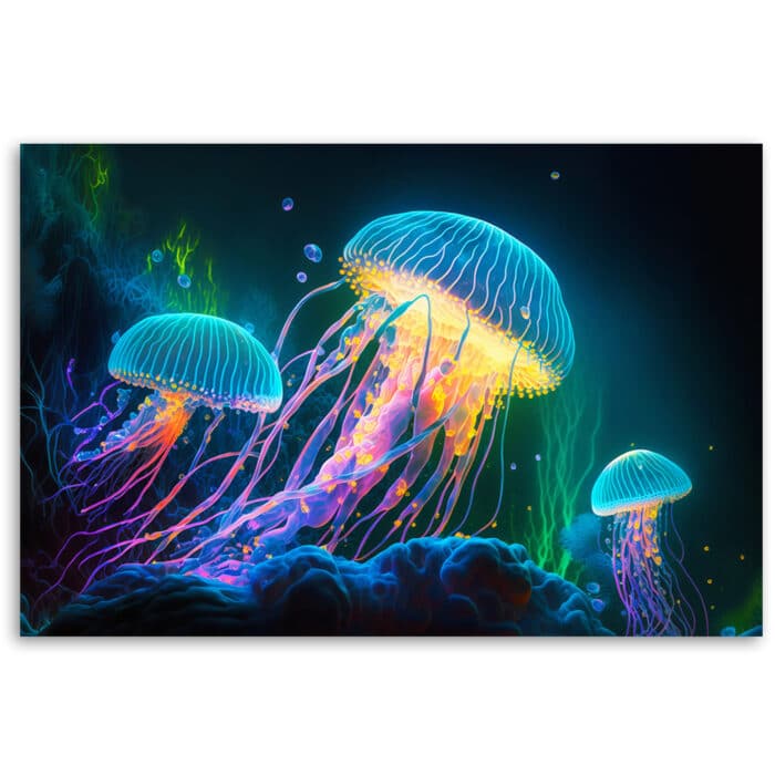 Obraz deco panel, Neonowe meduzy pod wodą img_3
