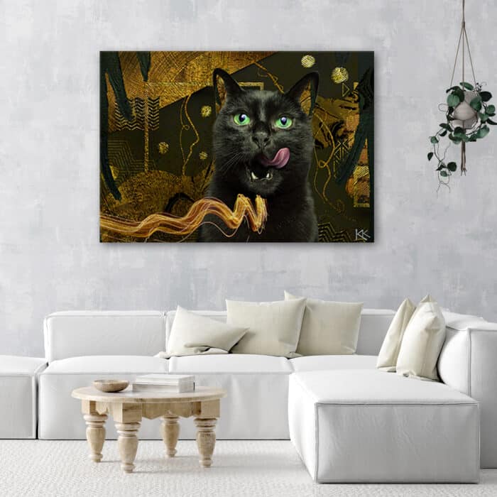 Obraz na płótnie, Czarny kot Złota abstrakcja img_2