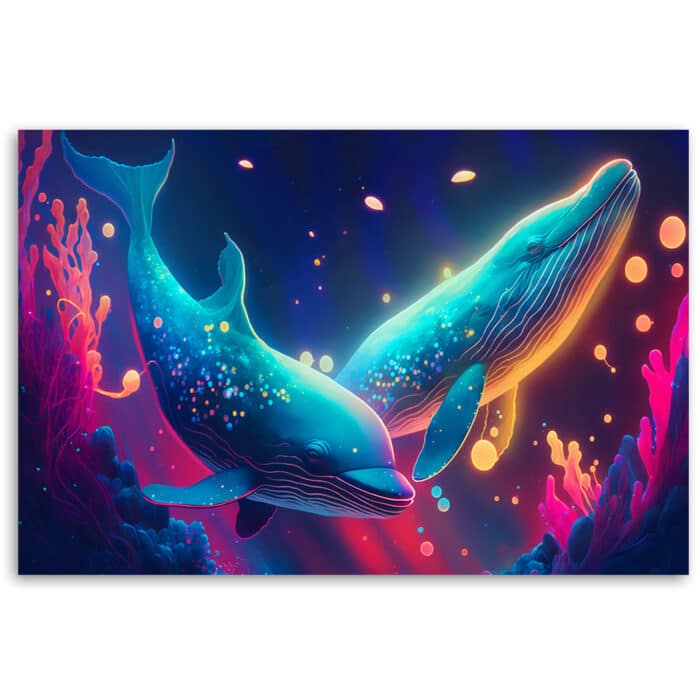 Obraz na płótnie, Neonowe wieloryby pod wodą img_3