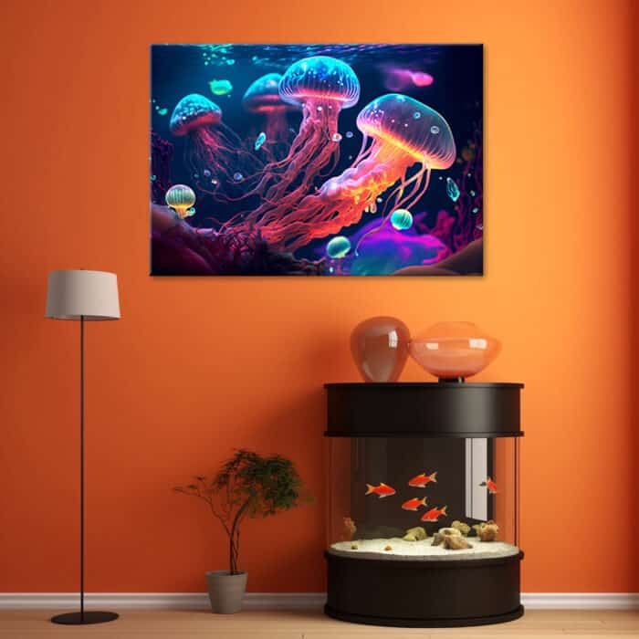 Obraz deco panel, Neonowe meduzy morskie img_2