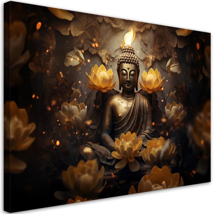 Obraz na płótnie, Złoty Budda i kwiaty lotosu img_1