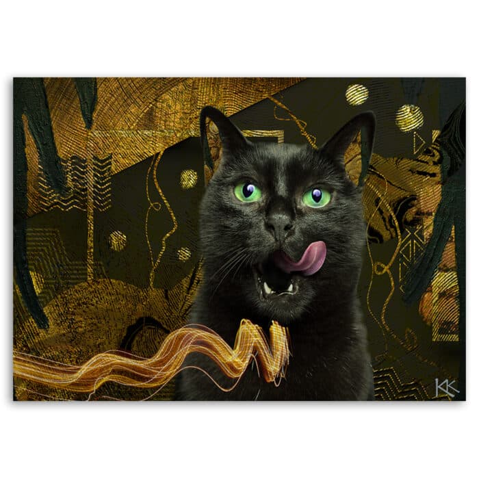 Obraz Deco Panel, Czarny kot Złota abstrakcja img_3