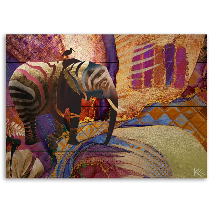 Obraz Deco Panel, Złoty słoń na abstrakcyjnym tle img_3