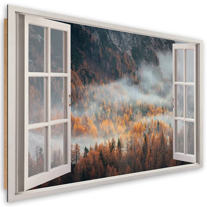 Obraz Deco Panel, Okno jesienna mgła w górach img_1