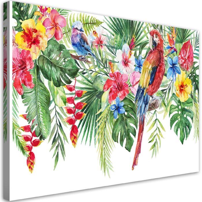Obraz na płótnie, Liście kwiaty papuga tropikalne img_1