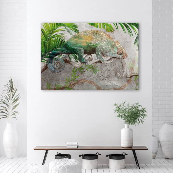 Obraz Deco Panel, Kameleon na gałęzi dżungla img_2