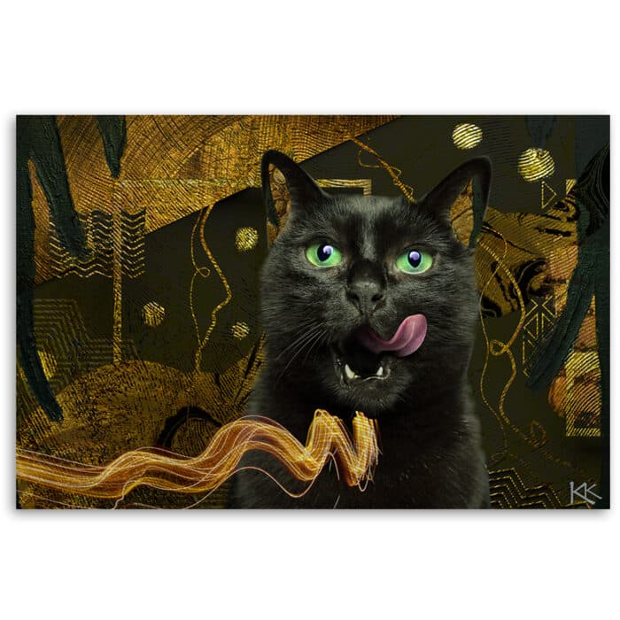Obraz na płótnie, Czarny kot Złota abstrakcja img_3