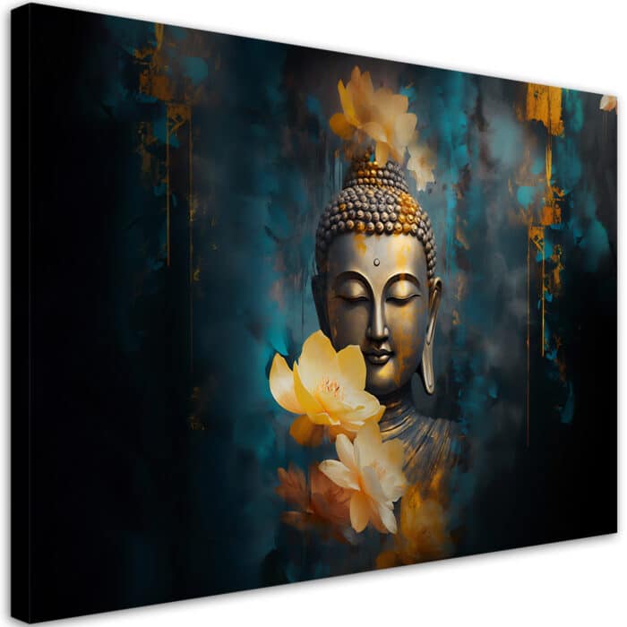 Obraz na płótnie, Budda i złote kwiaty img_1