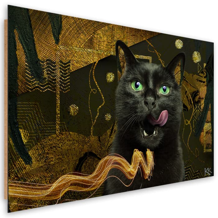 Obraz Deco Panel, Czarny kot Złota abstrakcja img_1