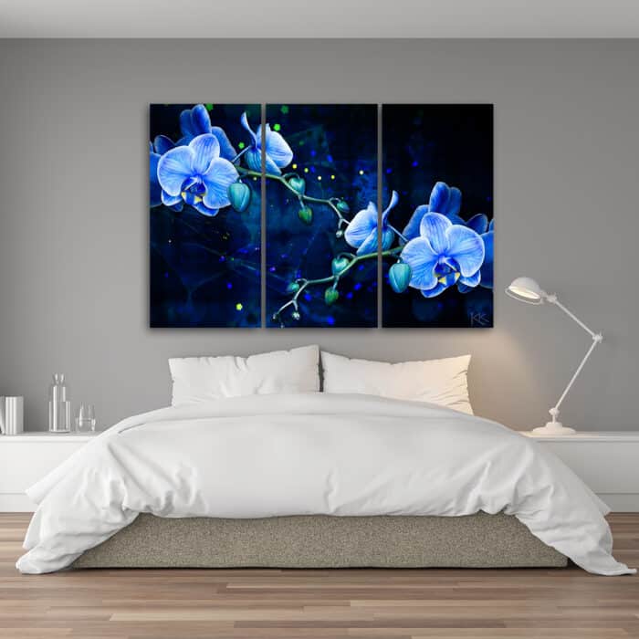Obraz tryptyk na płótnie, Niebieski kwiat orchidei img_2