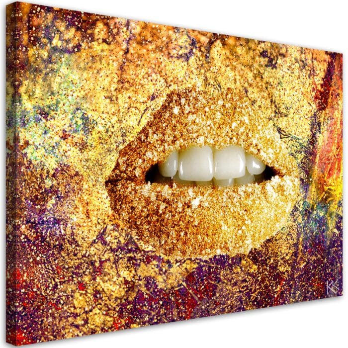 Obraz na płótnie, Abstrakcyjne złote usta img_1