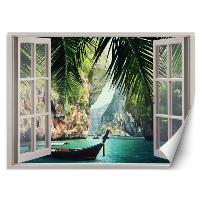 Fototapeta, Widok z okna tropikalna plaża palmy img_1