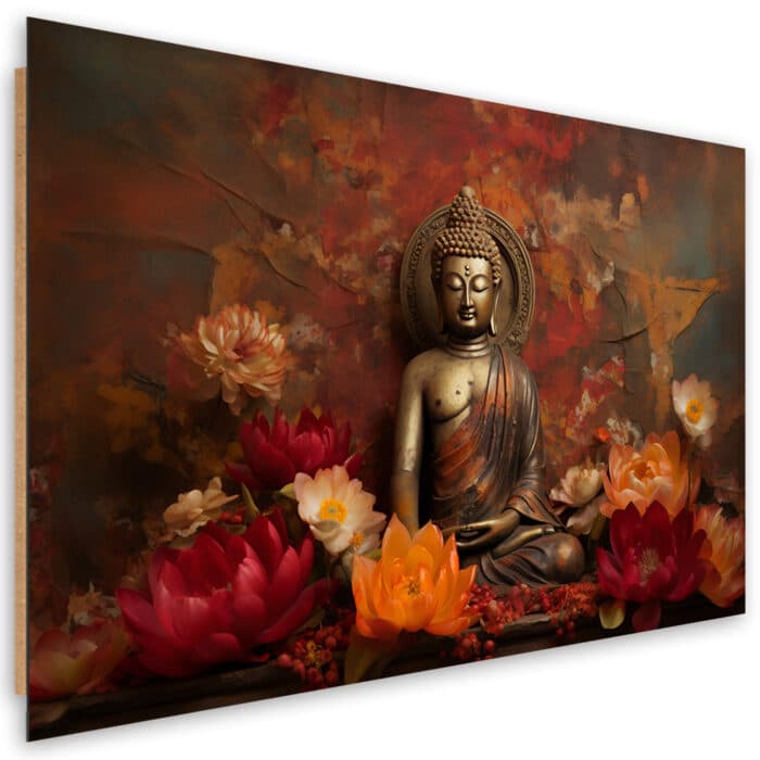 Obraz Deco Panel, Medytuący Budda i kolorowe kwiaty img_1