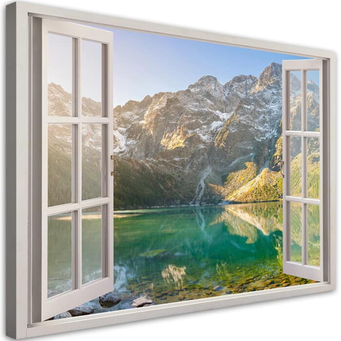 Obraz na płótnie, Okno Jezioro w górach Natura img_1