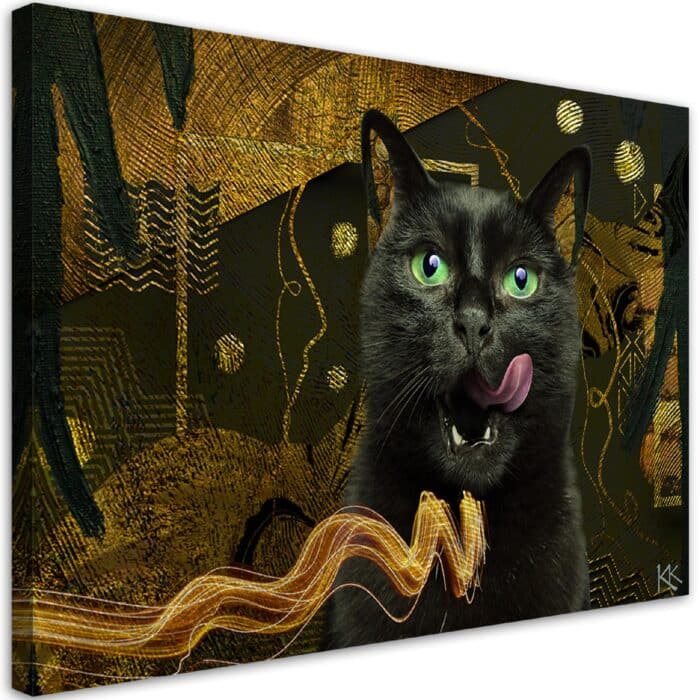 Obraz na płótnie, Czarny kot Złota abstrakcja img_1