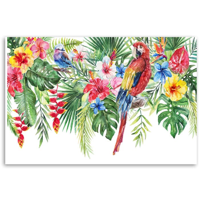 Obraz Deco Panel, Liście kwiaty papuga tropikalne img_3