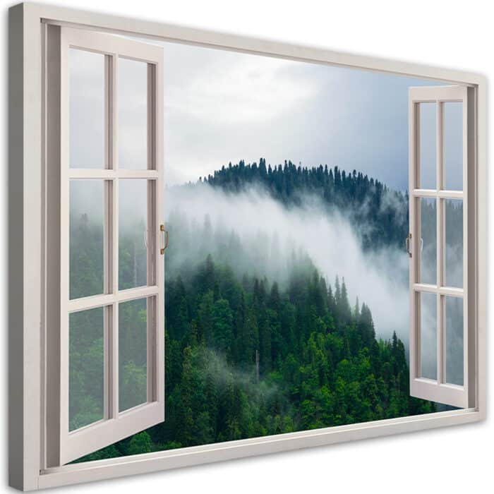 Obraz na płótnie, Las we mgle widok z okna, krajobraz img_1