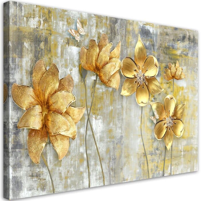 Obraz na płótnie, Złote kwiaty i motyle img_1